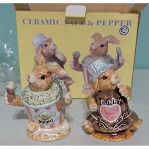 Bunny Salt and Pepper Shakers Ceramic In Box